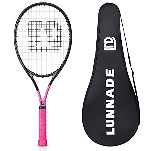 Lunnade Adults Tennis Racket de 27 polegadas de fibra de carbono     prova de choque de t   nis