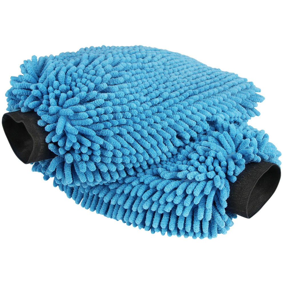 AIDEA Car Wash Mitt Microfiber-2PK Scratch & Lint Free Premium Chenille Microfiber Wash Mitt-Blue Regular Size 7.12''X10.14''