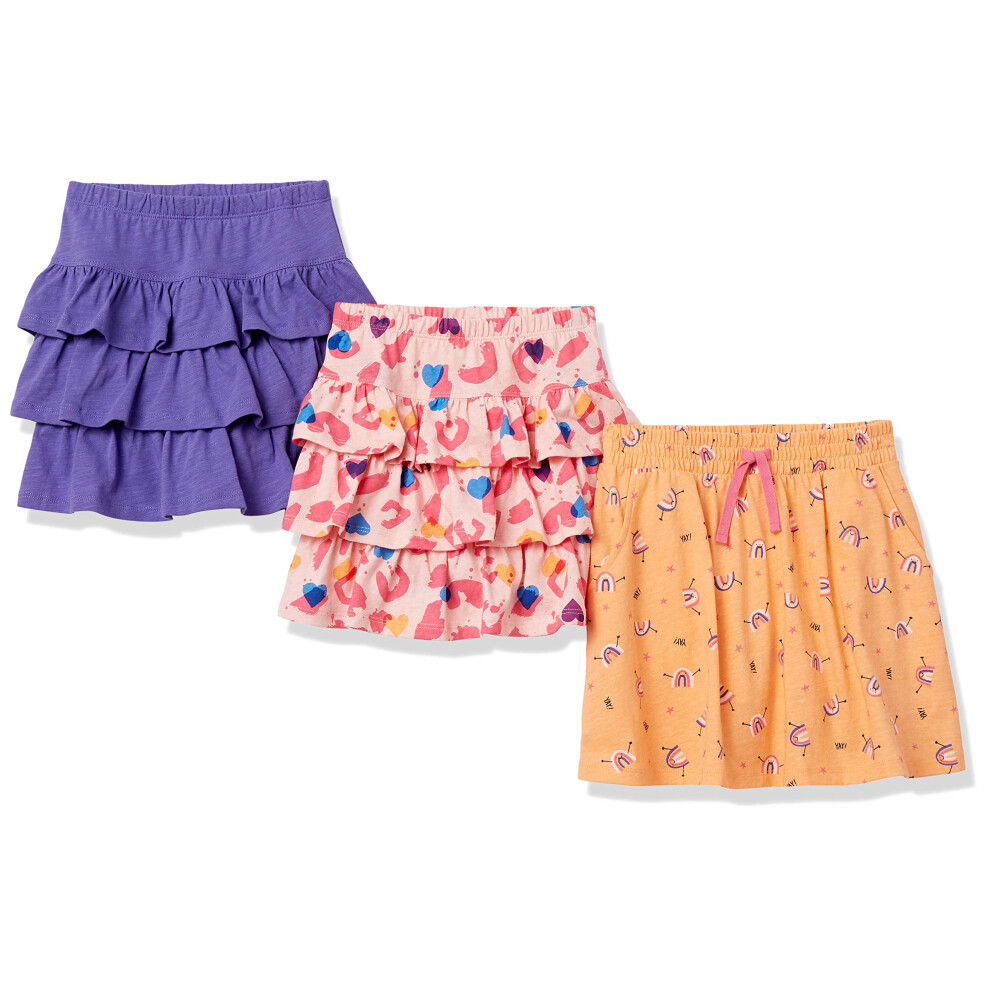 Amazon Essentials Toddler Girls' Knit Ruffle Scooter Skirts Previously Spotted Zebra  Pack of 3  Purple/Light Pink/Orange  2T