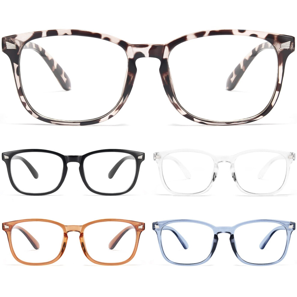 BLS 5 Pack Reading glasses Blue Light Blocking Fashion Square Nerd computer Readers Anti UVEye Strainglare WomenMen 5 Pack Mix 35