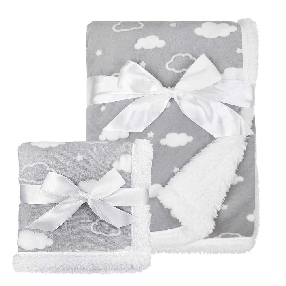 Ensemble de couvertures Sherpa en chenille douce et c   leste American Baby Company, motif nuage gris 3D, pour gar   ons et filles