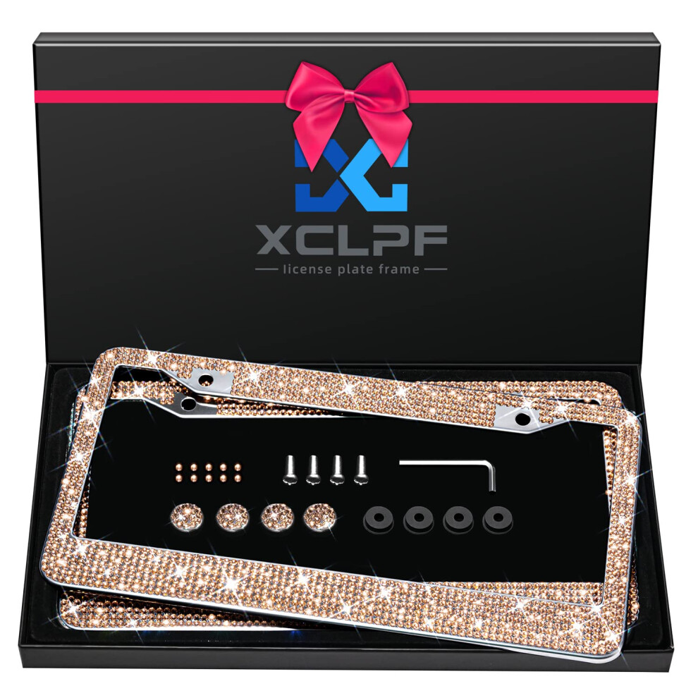 Bling License Plate Frame For Women Sparkly Stainless Steel License Plate Frames| Over 1200 Pcs 14 Facets Bedazzled Clear Glass Diamond Rhinestone Cr 8425553005296