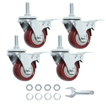 Finnhomy Svängbara Hjul 2 Tum Tunga Trådstam Hjul 5/16"-18 x 1" med Broms Set om 4 Premium Polyuretan Hjul