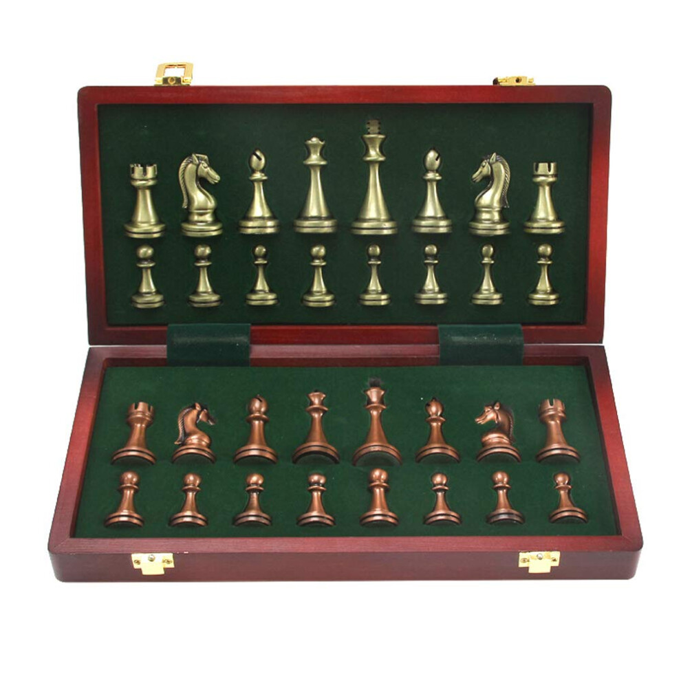 Grand mtal Deluxe chixe rtro en cuivre plaqu alliage chelle adulte jeu de plateau de carte portable en bois rangement pliage 2 joueurs