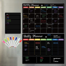 Hivillexun Black Dry Erase Boards Set - 3 Magnetiske plader til k?leskab M?nedlig ugentlig arrang?r og daglig Notepad Wall & K?leskab Familieplad