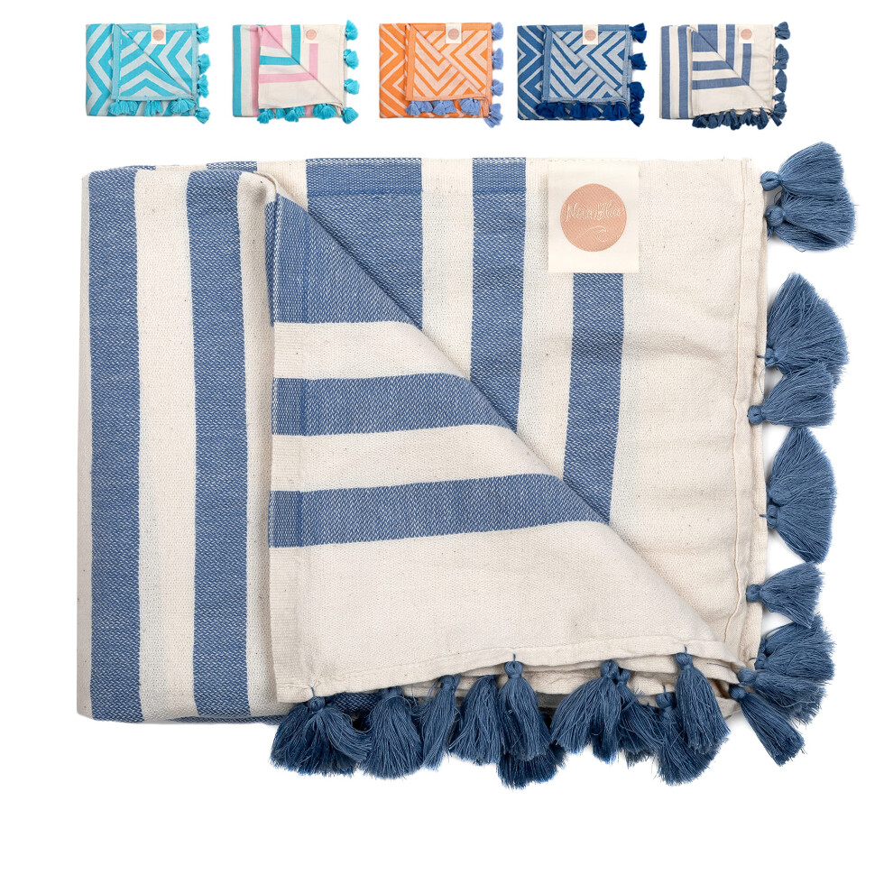 Nova Blue Turkish Beach Towel - Navy Striped Beach Towel  100% Turkish Cotton - Extra Large  Lightweight Beach Towel with Unique Pattern - Quick Dry-image-OPC-PFSV9CK-NEW