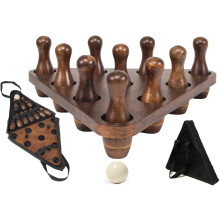 YDDS Shuffleboard-Bowling-Pin-Set mit 10 hochwertigen Bowling-Pins aus Hartholz, langlebiger dreieckiger Pinsetter-Bowlingkugel aus Kunstharz und Trag