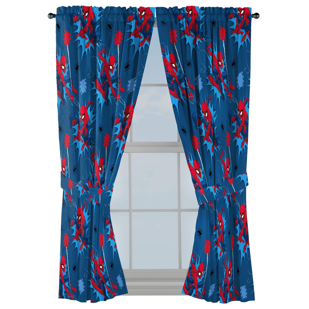 Jay Franco Marvel Spiderman Spidey Daze 63 Inch Drapes - Beautiful Room D?Cor & Easy Set Up Bedding - Curtains Include 2 Tiebacks 4 Piece Set Offici