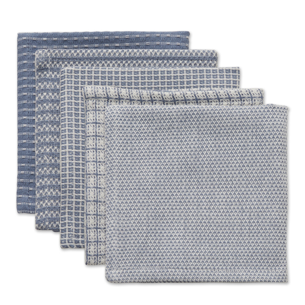 DII Asst Stonewash Blue Dishcloth Set of 5-image-OPC-PGDT26K-NEW