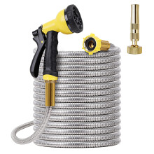 FOXEASE Metal Haveslange 50FT - Kraftig vandslange i rustfrit st?l med metalmundstykke og 8-funktions spr?jte B?rbar og let kn?kfri g?rdslange Ud