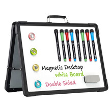 Lille t?r slettet hvidt bord - 12 """" x 16 """" mini magnetisk desktop sammenfoldelig tavle b?rbart dobbeltsidet staffeli med indehaver til b?rn, de