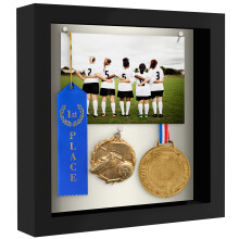 Americanflat 8x8 Shadow Box Frame in Black with Soft Linen Back - Engineered Wood with Shatter Resistant Glass - Horizontal and Vertical Formats for W