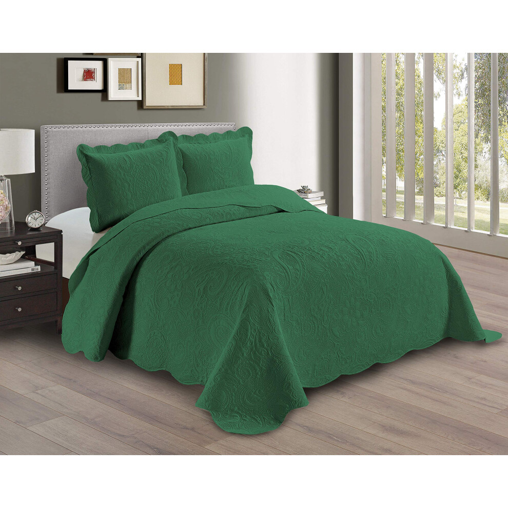 Parure de lit surdimensionn   e en lin gaufr   , couvre-lit uni vert chasseur, pour lit double ou queen size, nouveaut    #