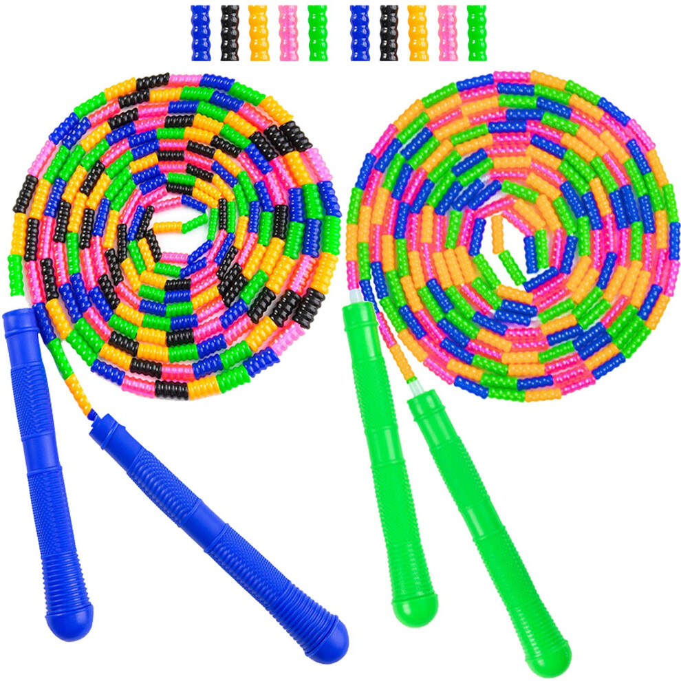 Beprezco Long Jump Rope Double Dutch Jump Rope 16 Ft 2 Pack Jump Rope for Kids Adults Beaded Segmented Skipping Rope Blue&Green