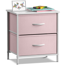 Sorbus Nightstand with 2 Drawers - Kids Bedside Furniture End Table Night Stand - Steel Frame Wood Top & Easy Pull Fabric Bins - Dresser & Chest for