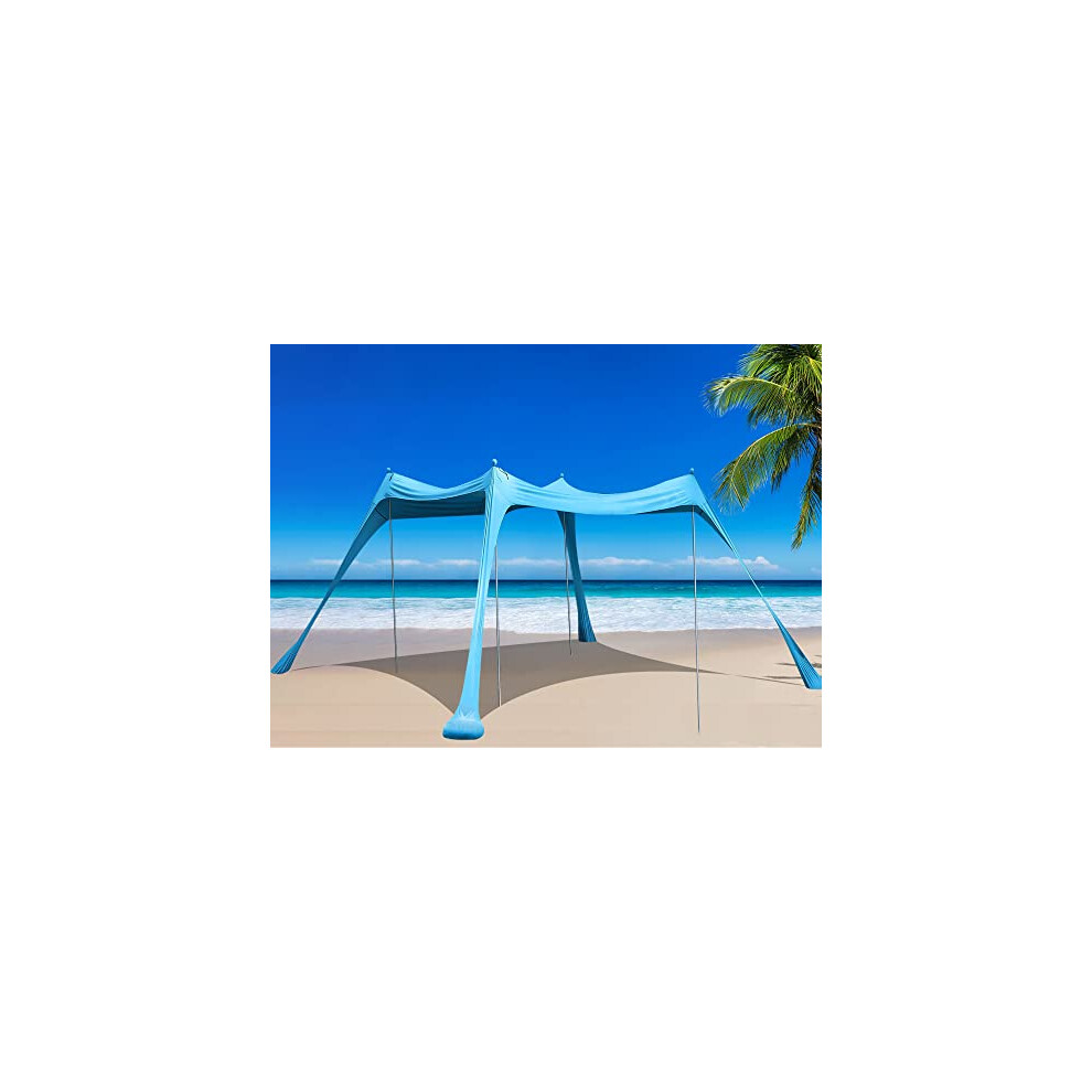 BOTINDO Tente de plage familiale avec auvent et pare-soleil escamotable, grande tente de plage stable, 4 poteaux avec sac de transport portable,