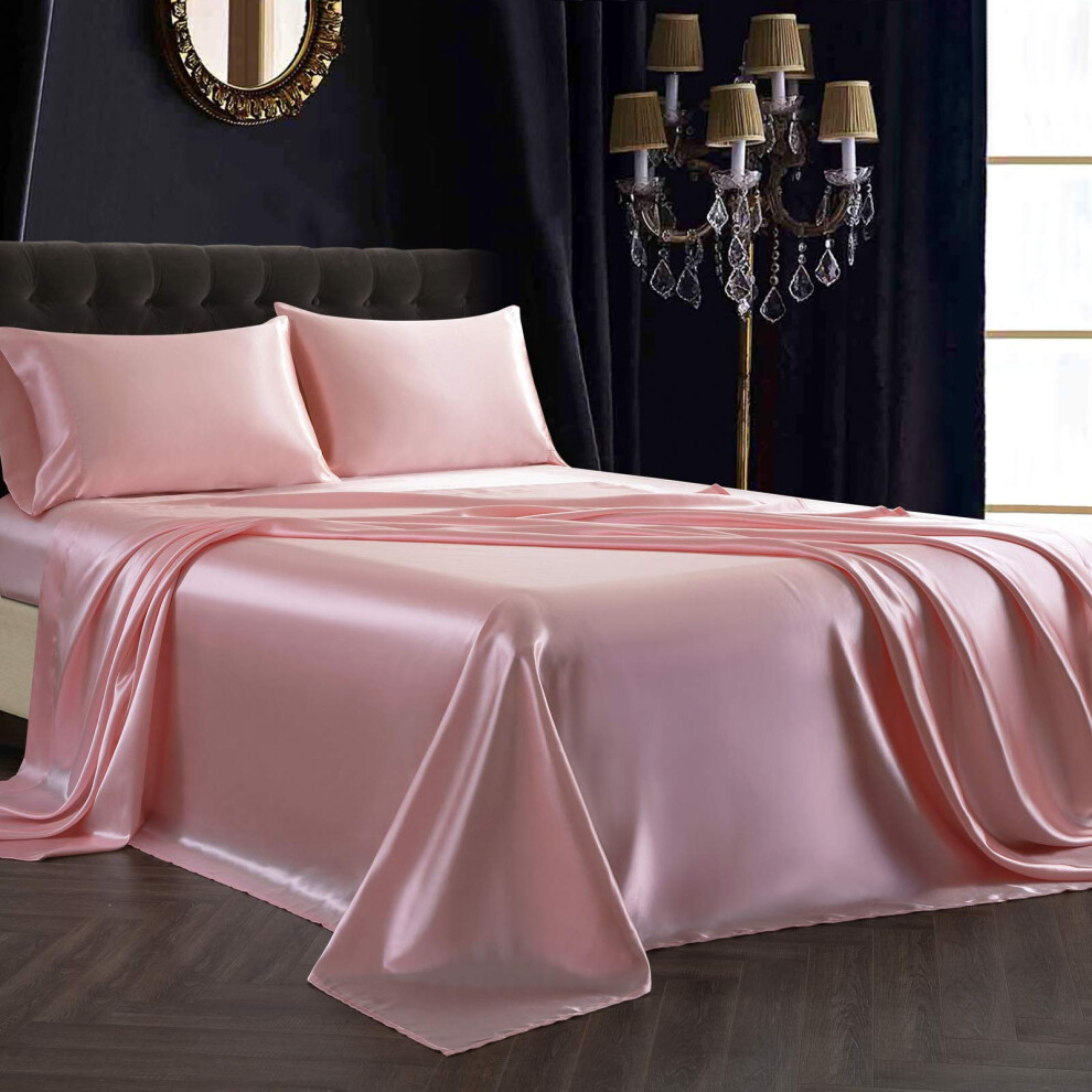 SiinvdaBZX Parure de lit 4 pi   ces en satin pour lit king size, ultra soyeux et doux, rose blush, avec poche profonde, 1 drap-housse, 1 drap plat