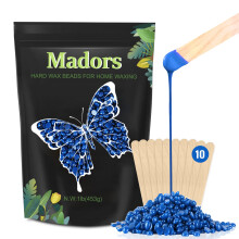 Perles de Cire Dur Madors pour Épilation - Kit de 1lb/16oz avec 10 Bâtonnets Applicateurs pour Corps, Visage, Brésilien et Jambes