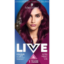 Schwarzkopf LIVE Colour + Lift Ultra Violet Permanent Hair L76, Vibrant Purple Hair Lightens Levels, Long Lasting Hair Colour with Built-In Lightener
