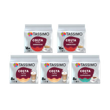 Tassimo Costa Favourites Variety Pack Coffee Pods (Pack of 5, Total 56 Capsules)