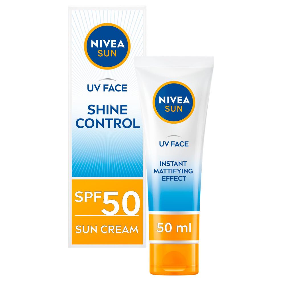 NIVEA Sun UV Face Shine Control SPF 50 Cream (50ml), Sun Cream Protects UVA/UVB Rays and Premature Skin Ageing, Sunscreen for Delicate Facial Skin