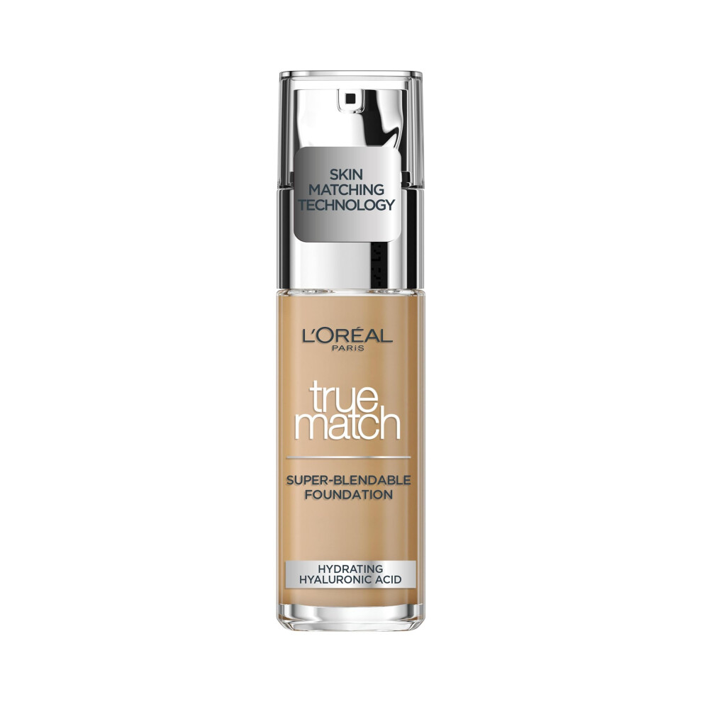 LOreal Paris True Match Liquid Foundation, Skincare Infused with Hyaluronic Acid, SPF 16, Available in 46 Shades, 6W, 30 ml