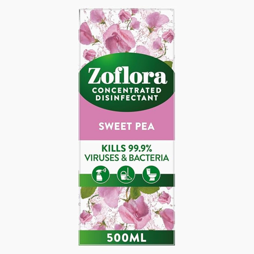 Zoflora Sweet Pea Concentrated Disinfectant Liquid, 1 x 500ml, Floral Antibacterial & Multi-Surface Cleaner, Kills 99.9% of Bacteria & Viruses