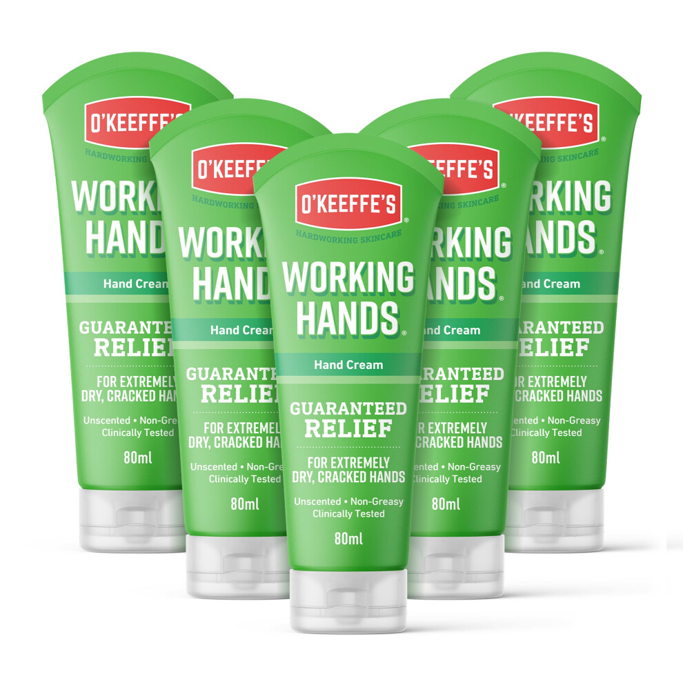 O'Keeffe's Working Hands, 80ml Tubes (5 Pack) - Hand Cream for Extremely Dry, Cracked Levels, Creates a Protective Layer & Prevents Loss
