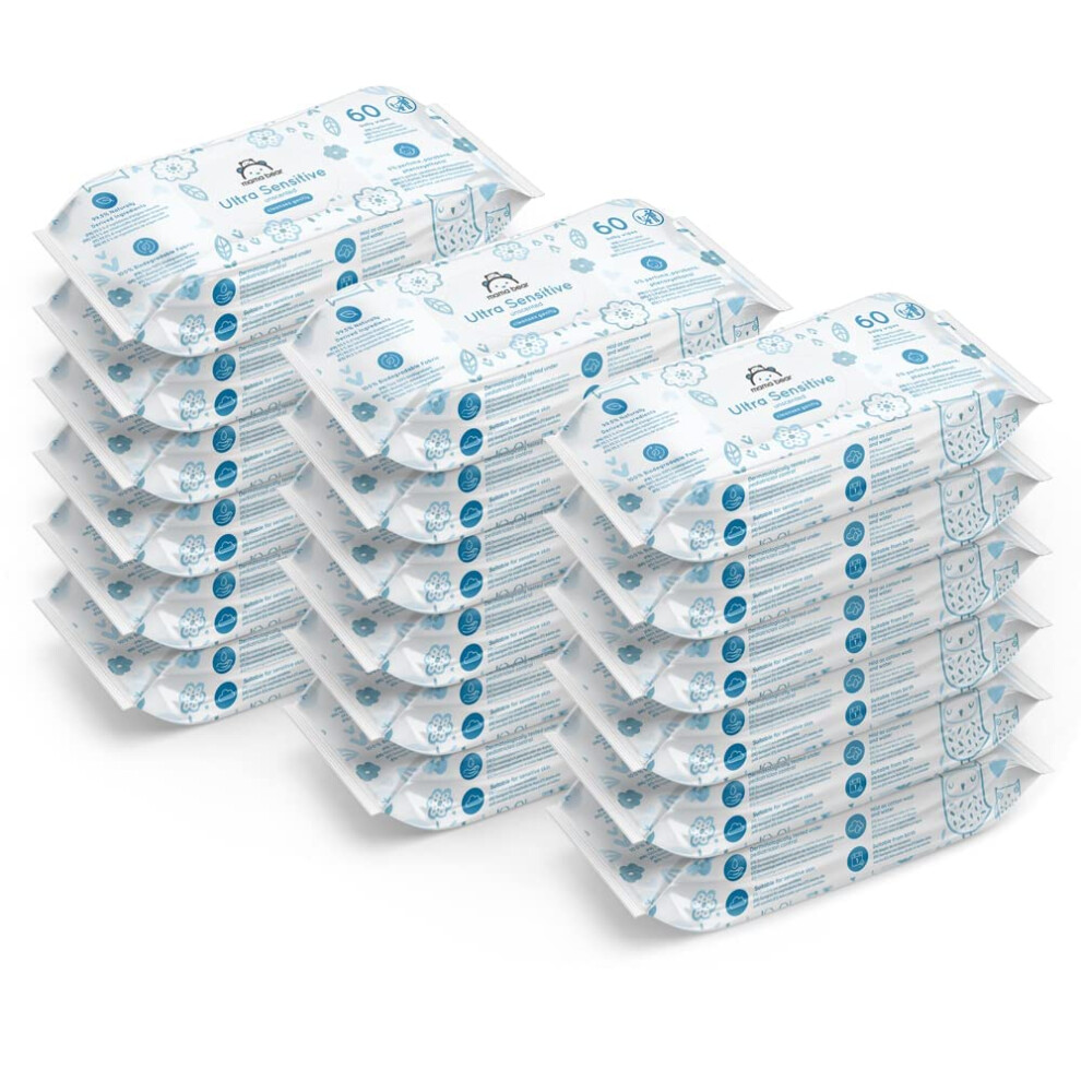 Mama Bear Amazon Brand - Ultra Sensitive Baby Wipes, Unscented, 1080 Count (18 Packs Of 60)