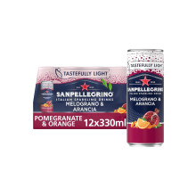 San Pellegrino Italian Sparkling Drinks Tastefully Light Sparkling Pomegranate & Orange Canned Soft Drink 12 x 330ml | 68 kCals per Can