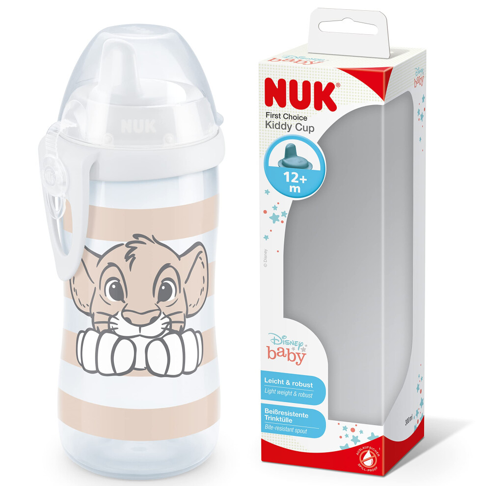 NUK First Choice+ Kiddy Cup Toddler Cup | 12 Months+ | Leak-Proof Toughened Spout | Clip & Protective Cap | BPA-Free | 300 ml | Disney Lion King