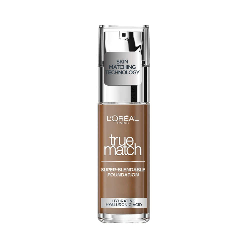 LOreal Paris True Match Liquid Foundation, Skincare Infused with Hyaluronic Acid, SPF 16, Available in 46 Shades, 9.5N, 30 ml