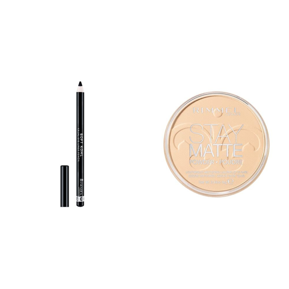 Rimmel London Soft Kohl Smudge-proof Eyeliner Pencil, Jet black, 1.2 g & Stay Matte Pressed Powder, Transparent, 14g