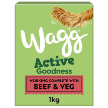 Wagg Active Goodness Complete Dry Adult Dog Food Beef & Veg 1kg (Pack of 5) - For All Active Working Dog Breeds