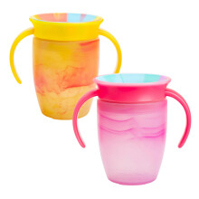 Munchkin Miracle 360 6+ Month 7oz Baby Sippy Cups (2-Pack). Trainer Cup, Spill-Free, Baby Water Bottle with Easy-Grip Handles. (Pink/Yellow)