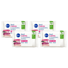 NIVEA Biodegradable Cleansing Wipes Dry Skin (40 sheets), Biodegradable Wipes made from 100% Make-Up Wipes, Face Wipes Makeup Remover (Pack of 4)