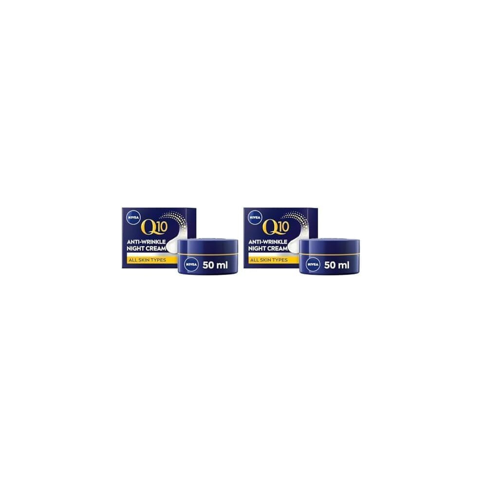 NIVEA Q10 Anti-Wrinkle Power Revitalising Night Cream (50ml), Anti-Wrinkle Face Cream with Skin Q10 and Creatine, Regenerative Night Cream (Pack of 2)
