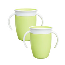 Munchkin Miracle 360 6+ Months Baby Sippy Cups | Free Flow Beaker for Toddlers Baby Water Bottle with Easy-Grip Handles | 207 ml | 2 Pack | Green