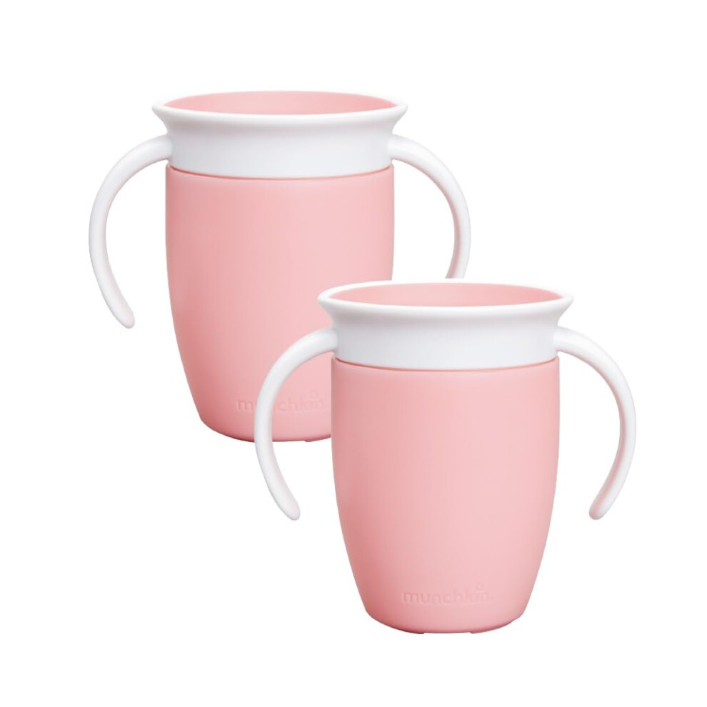 Munchkin Miracle 360 6+ Months Baby Sippy Cups | Free Flow Beaker for Toddlers Baby Water Bottle with Easy-Grip Handles| 207 ml | 2 Pack| Pink
