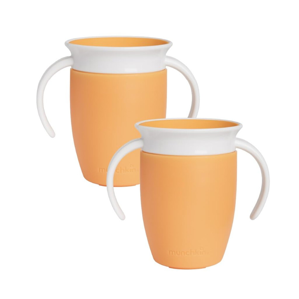 Munchkin Miracle 360 6+ Months Baby Sippy Cups | Free Flow Beaker for Toddlers Baby Water Bottle with Easy-Grip Handles | 207 ml | 2 Pack | Orange