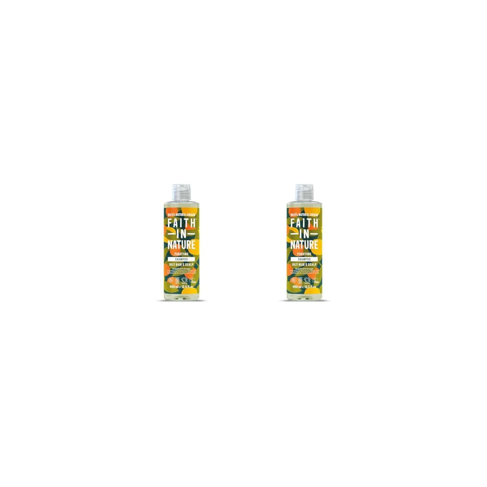 Faith In Nature Natural Grapefruit & Orange Shampoo, Purifying For Oily Hair & Scalp, Vegan & Free, No SLS, Silicones or Parabens, 400ml (Pack of 2)