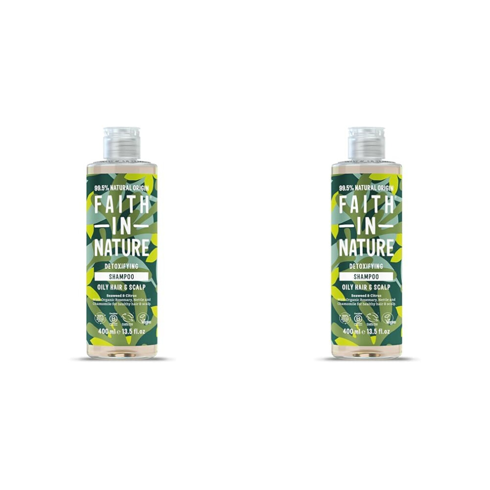Faith In Nature Natural Seaweed & Citrus Shampoo, Detoxifying for Oily Hair & Scalp, Vegan & Free, No SLS, Silicones or Parabens, 400ml (Pack of 2)