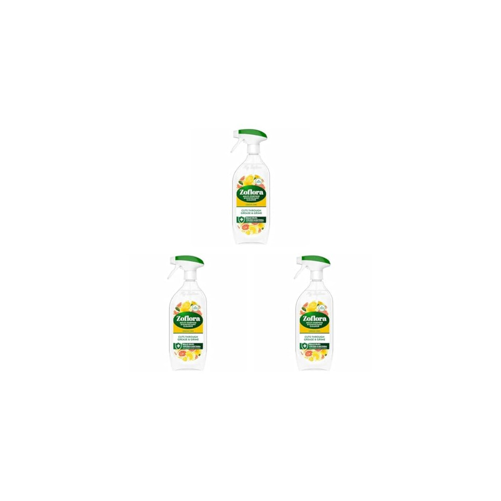 Zoflora Lemon Zing Multipurpose Disinfectant Spray, Antibacterial Multi-surface Cleaner, Pet-Friendly, Kills 99,9% of Viruses, 1 x 800ml (Pack of 3)