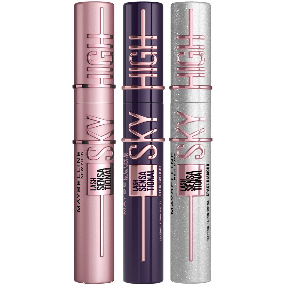 Maybelline New York Lash Sensational Sky High Mascara, Volumising & Lengthening, Washable Flake-Free Formula: Twilight + Space Diamond (Trio Bundle)