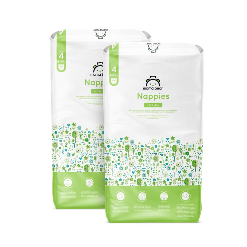 Amazon Brand - Mama Bear Ultra Dry Nappies, Size 4 (8-14 kg), 168 Count (2 Packs of 84), White, Monthly Pack-image-OPC-PGDT5DR-NEW