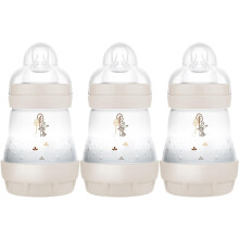 MAM Easy Start 3x160ml Self-Sterilising Anti-Colic Bottles with Slow-Flow Teats Size 1 - Newborn Essentials, Grey (Designs May Vary)
