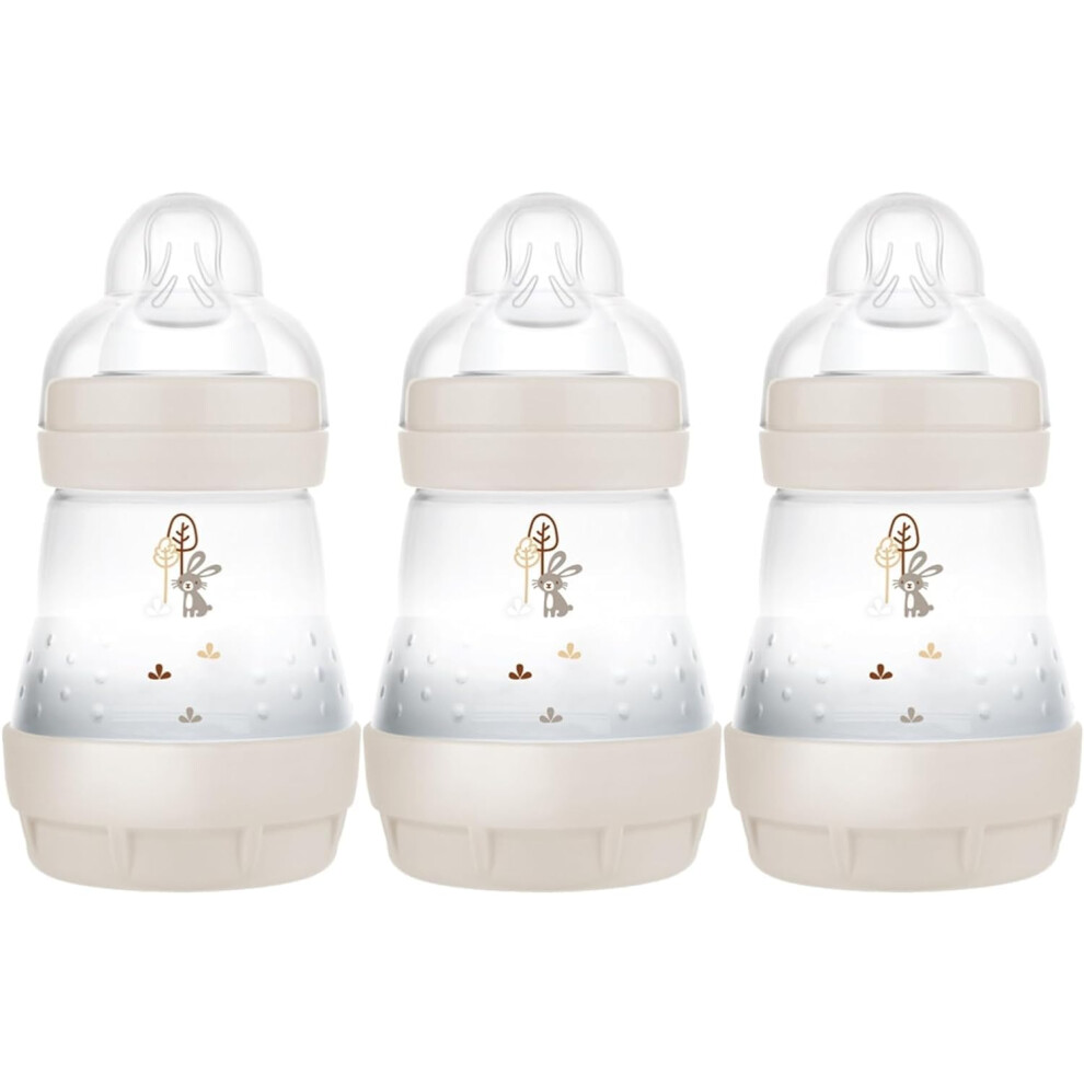 MAM Easy Start Self Sterilising Anti-Colic Baby Bottle 3 Pack (3 x160 ml) Slow Flow MAM Teats Size 1, Newborn Essentials, Grey (Designs May Vary)