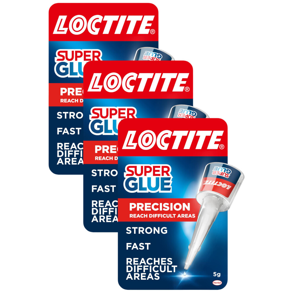 Loctite Precision, Strong All Purpose Liquid Adhesive for Accurate Repairs, Instant Super Glue for Various Materials, Clear Glue, 5g (Pack of 3)