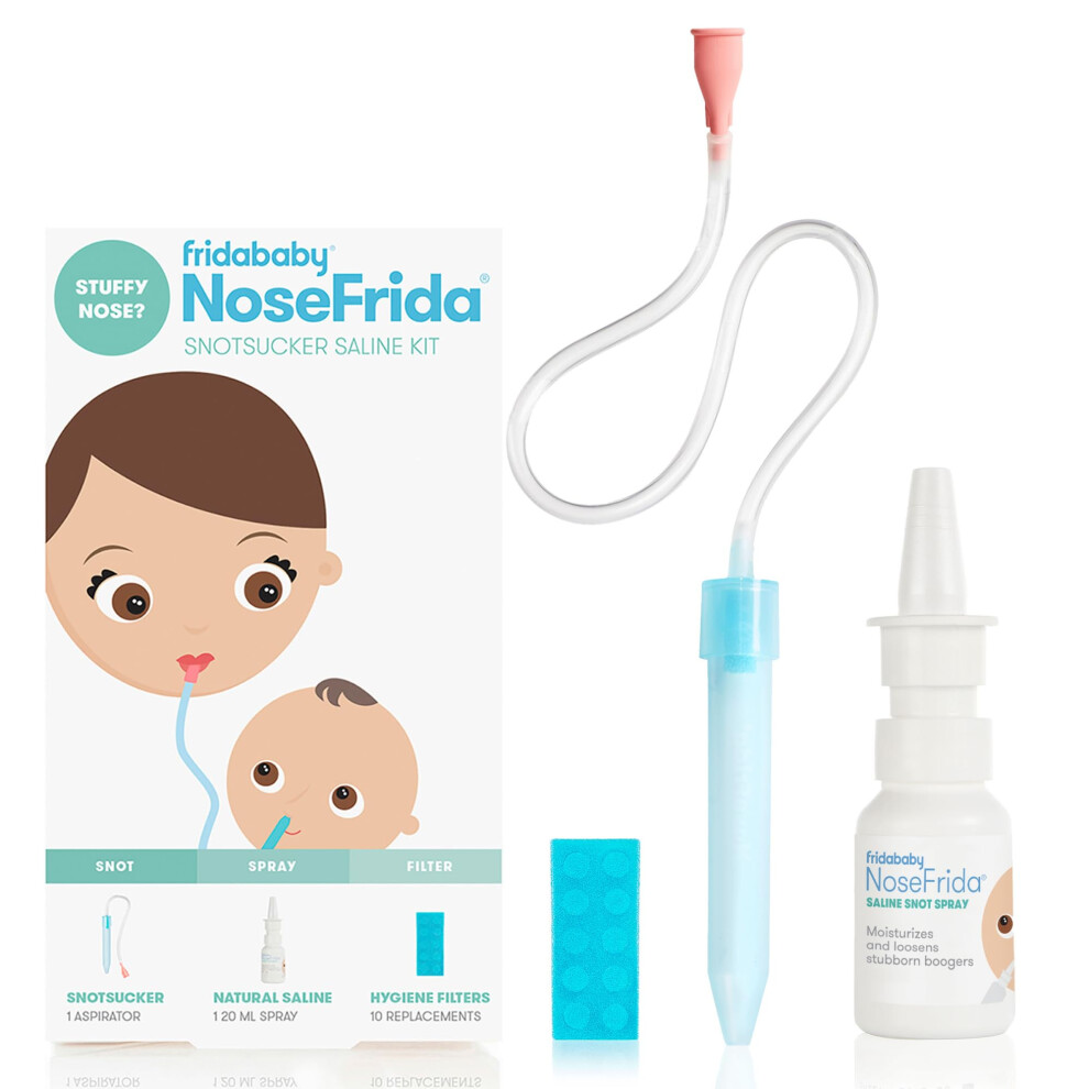 Nosefrida The Snotsucker Saline Bundle: Nasal Aspirator For Baby, Baby Nose Nosefrida + 10 Hygiene Filters + 20Ml All-Natural Saline Spray Frida Baby
