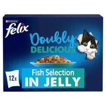 FELIX Doubly Delicious Fish Selection in Jelly Wet Cat Food 12x85g (Pack of 4)